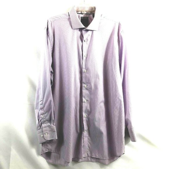 Proper Shirtings Men's Striped Wrinkle Free Casual Dress Shirt 18 34/35 Lavender - Picture 2 of 10